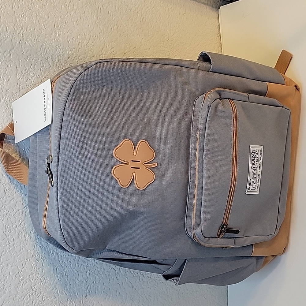 Lucky Brand Backpack, Travel, Lightweight, Comfortable, Gray/ Tan Unisex